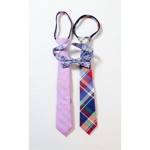 Nordstrom set of 3 boy’s ties and bow pink cotton plaid formal casual kids new